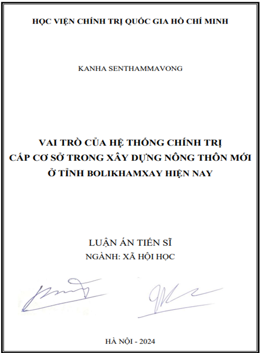 Vai trò của hệ thống chính trị cấp cơ sở trong xây dựng nông thôn mới ở tỉnh Bolikhamxay hiện nay – Nghiên cứu chuyên sâu