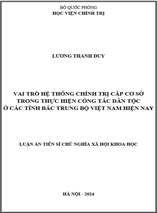 Vai trò hệ thống chính trị cấp cơ sở trong thực hiện công tác dân tộc ở các tỉnh Bắc Trung Bộ Việt Nam hiện nay – Nghiên cứu chuyên sâu